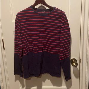 J Crew blue long sleeve shirt with red stripes